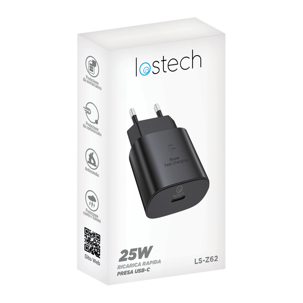 LOSTECH PREMIUM LS-Z62 CARICATORE RAPIDO 25W CON PRESA TIPO C - NERO