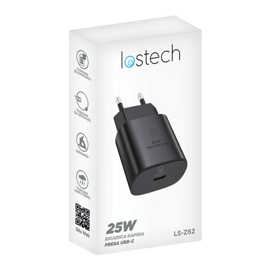 LOSTECH PREMIUM LS-Z62 CARICATORE RAPIDO 25W CON PRESA TIPO C - NERO