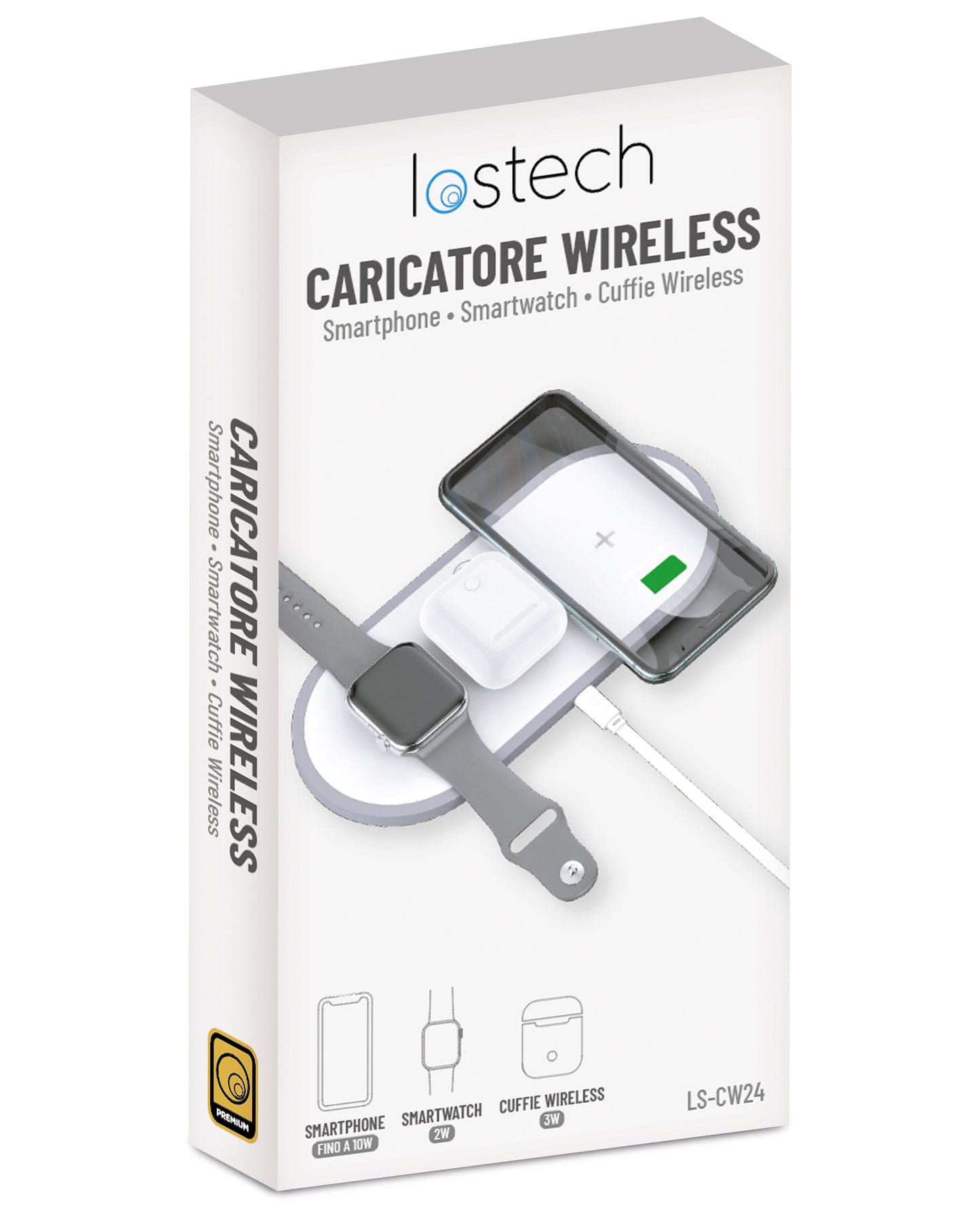 LOSTECH LS-CW24 CARICATORE WIRELESS SMARTPHONE SMARTWATCH E CUFFIE WIRELESS