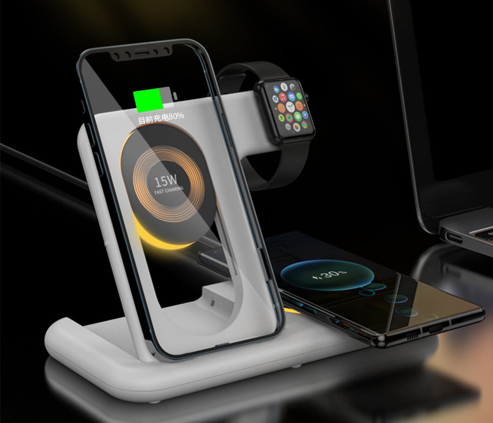 LOSTECH PREMIUM LS-SR07W BASE DI RICARICA WIRELESS 15W MULTIFUNZIONE PER SMARTPHONE, CUFFIE WIRELESS, SMART WATCH - BIANCO