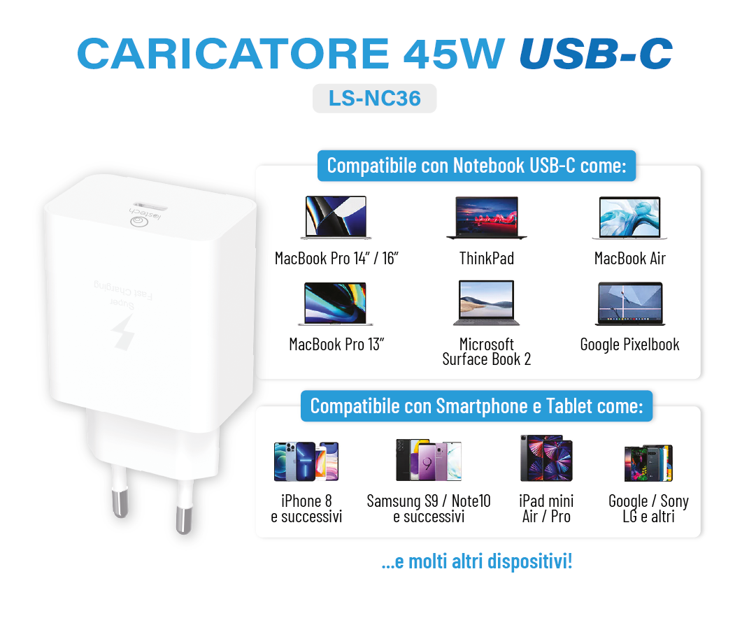 LOSTECH PREMIUM LS-NC36W CARICATORE 45W USB-C - BIANCO