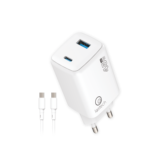 LOSTECH PREMIUM LS-NC57 CARICATORE GaN 45W CON USB-C E USB-A E CAVO USB-C/USB-C - BIANCO