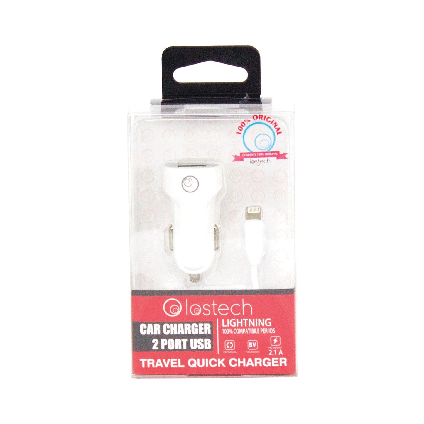 LOSTECH LS-100264 SET 2 IN 1 LIGHTNING CARICATORE DA AUTO CON 2 USB + CAVO DA 100CM