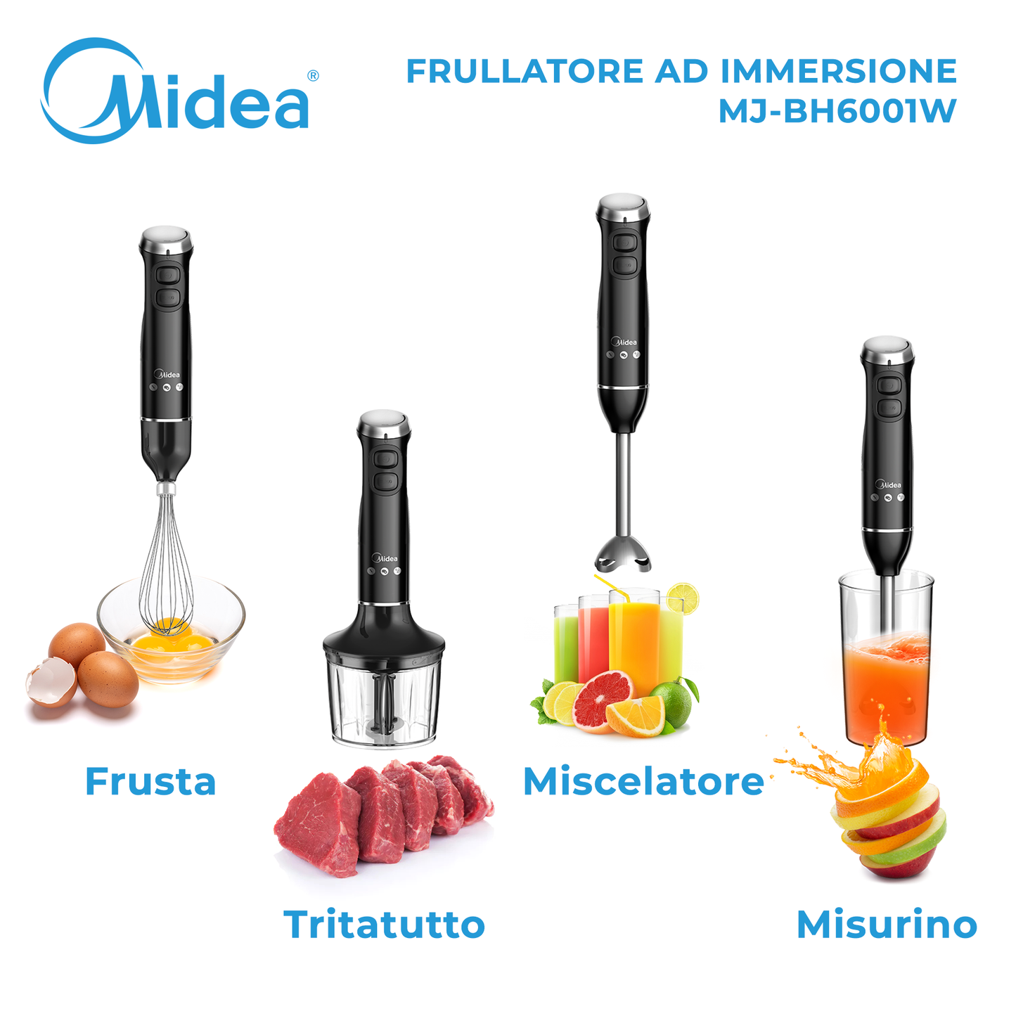 MIDEA MJ-BH6001W 6000 SERIES HAND BLENDER FRULLATORE AD IMMERSIONE BLACK