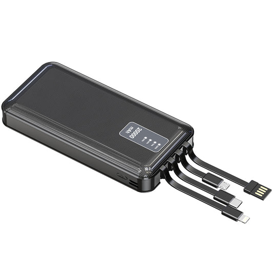 LOSTECH PREMIUM LS-PB391N UNIVERSAL POWER BANK 20000 MAH CON CAVI MICRO USB LIGHTNING E TYPE-C INCORPORATI - NERO