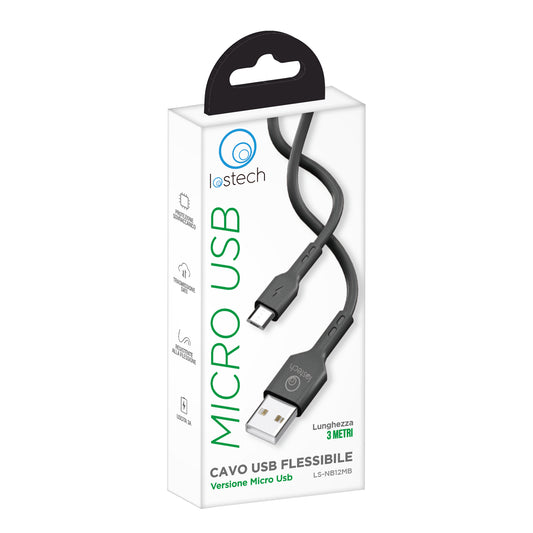 LOSTECH LS-NB12MB CAVO USB FLESSIBILE 3M MICRO USB - BLACK