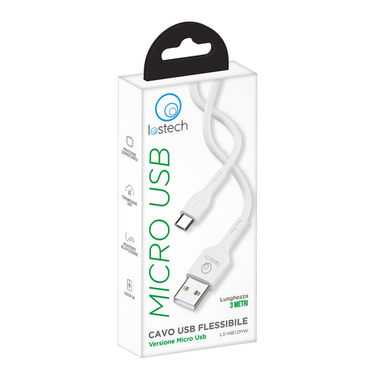 LOSTECH LS-NB12MW CAVO USB FLESSIBILE 3M MICRO USB - WHITE