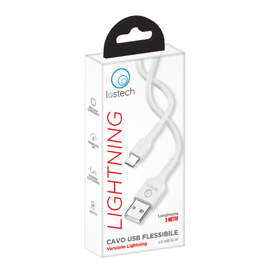 LOSTECH LS-NB13LW CAVO USB FLESSIBILE 3M LIGHTNING - WHITE