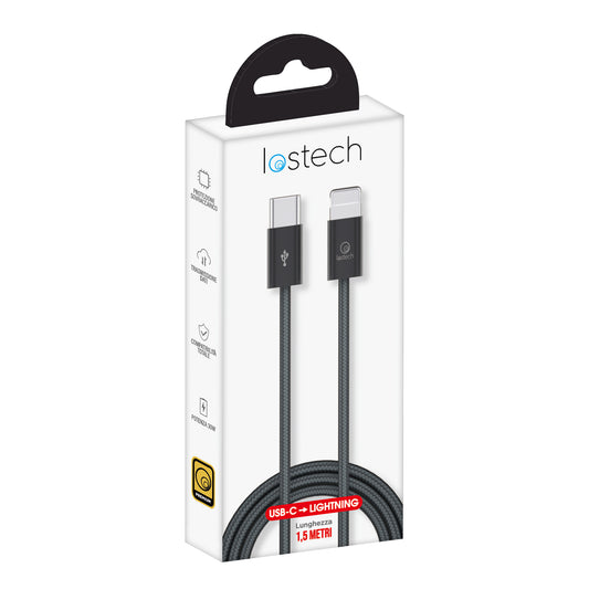 LOSTECH PREMIUM LS-NB01LB CAVO USB C / LIGHTNING 1.5M - BLACK (30W)