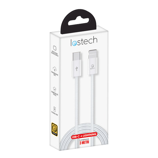 LOSTECH PREMIUM LS-NB03LW CAVO USB C / LIGHTNING 3M - WHITE (30W)