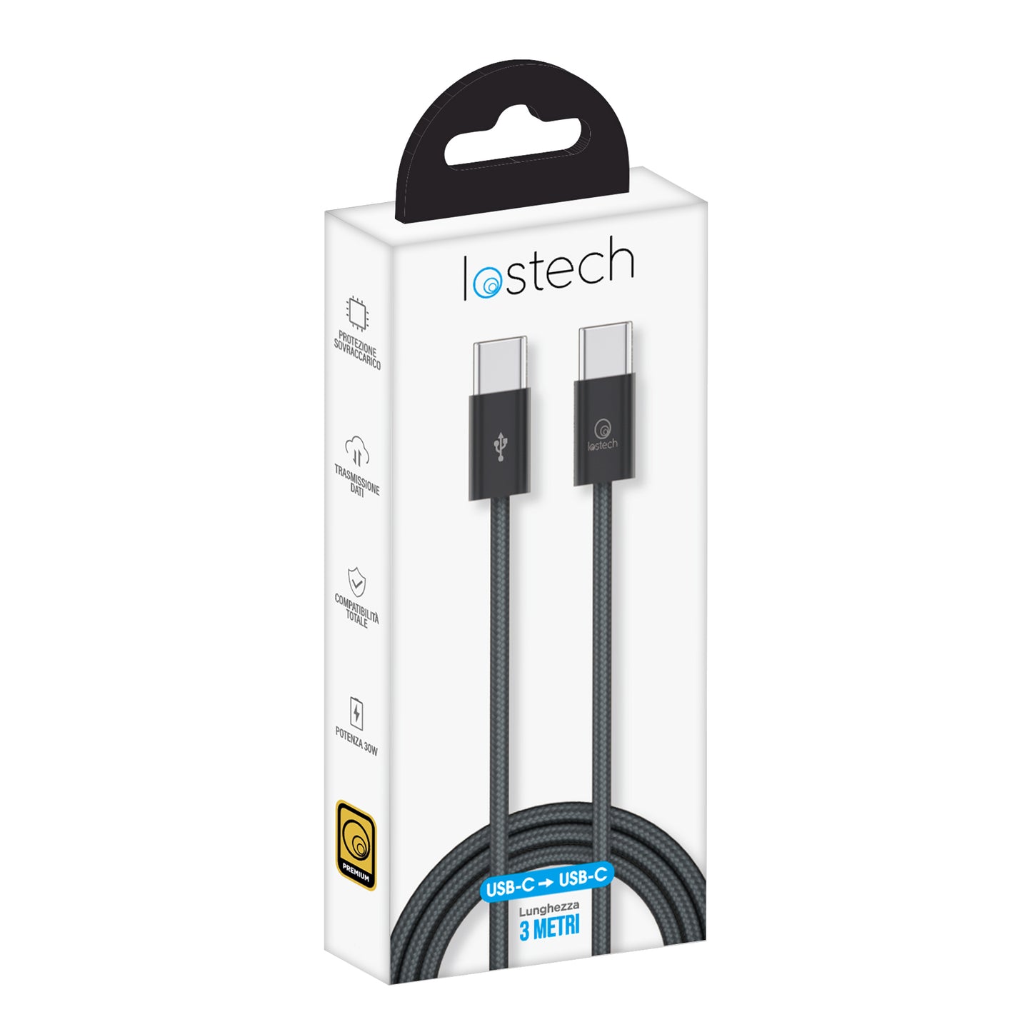 LOSTECH PREMIUM LS-NB04TB CAVO USB C / USB C 3M - BLACK (60W)