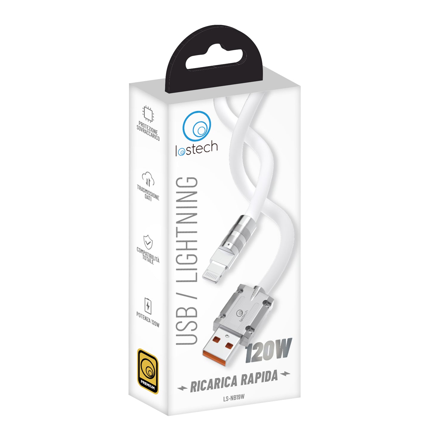 LOSTECH PREMIUM LS-NB19W CAVO USB / LIGHTNING CON SUPPORTO FINO A 120W - RICARICA RAPIDA PER IPHONE - WHITE