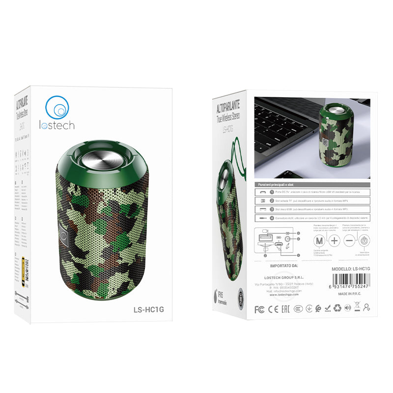 LOSTECH PREMIUM LS-HC1G ALTOPARLANTE BLUETOOTH TRUE WIRELESS STEREO - VERDE MIMETICO