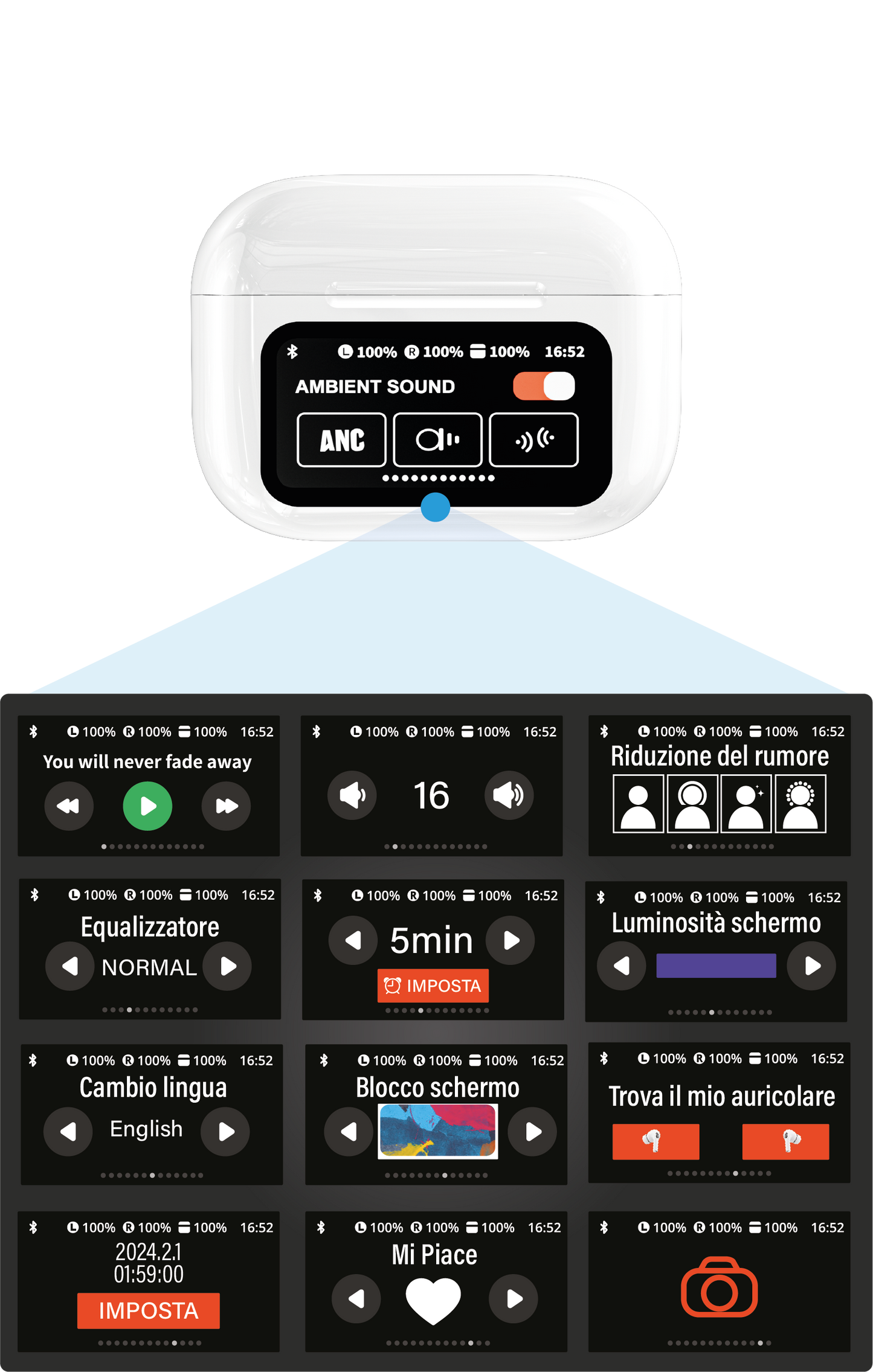 LOSTECH PREMIUM LS-J90 AURICOLARI TRUE WIRELESS CON SMART DISPLAY