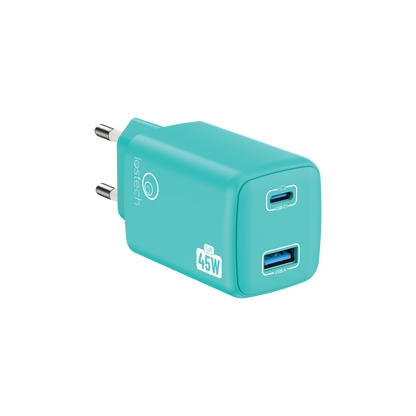 LOSTECH PREMIUM LS-NC12A CARICATORE GaN 45W USB / USB-C CON CAVO USB-C / USB-C 150CM - Aquamarine Blue