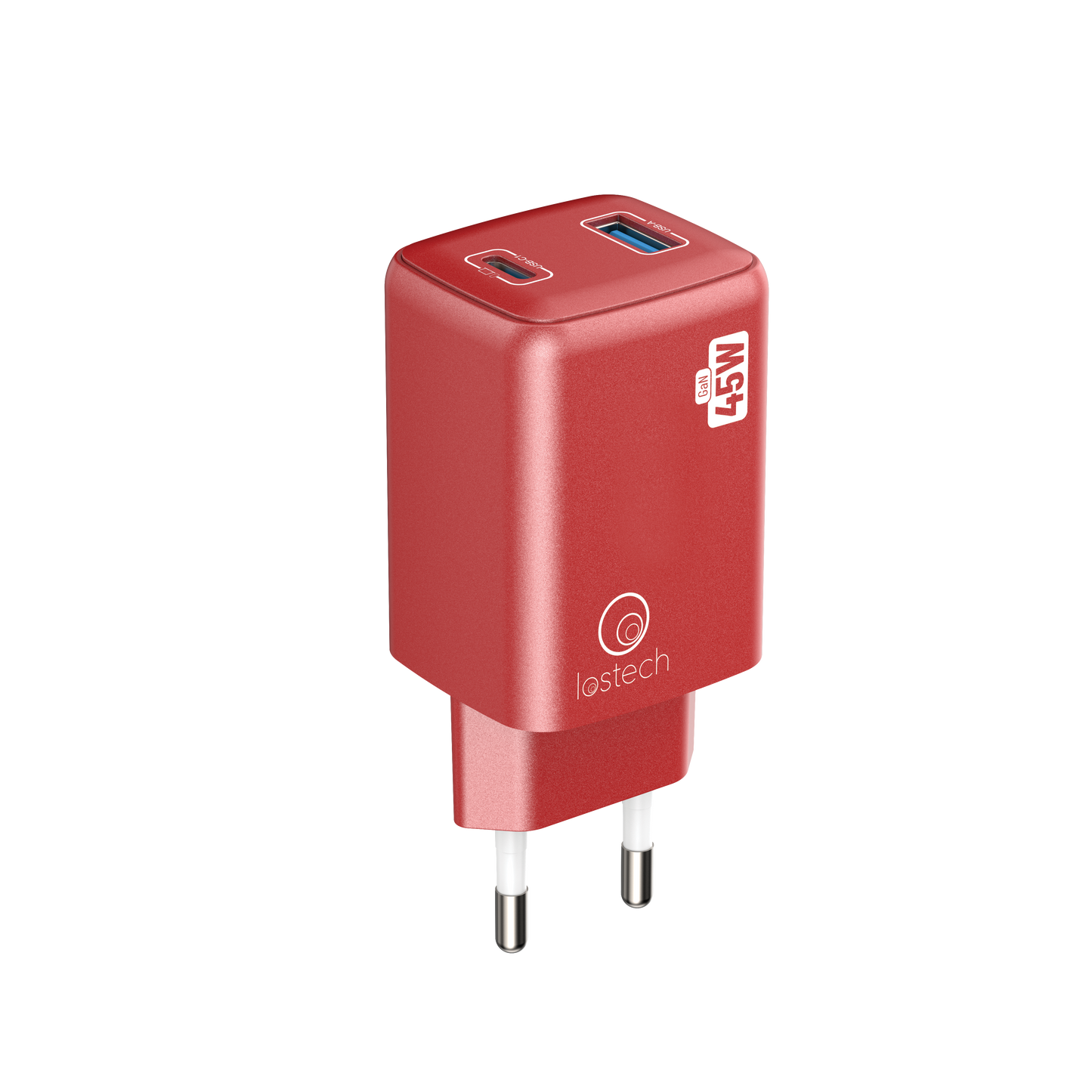 LOSTECH PREMIUM LS-NC12R CARICATORE GaN 45W USB / USB-C CON CAVO USB-C / USB-C 150CM - Cherry Red