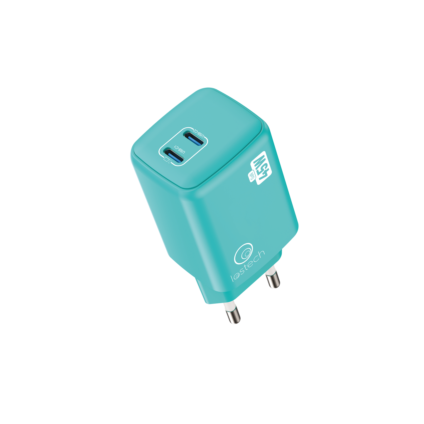 LOSTECH PREMIUM LS-NC13A CARICATORE GaN 45W DOPPIA USB-C CON CAVO USB-C / USB-C 150CM - Aquamarine Blue
