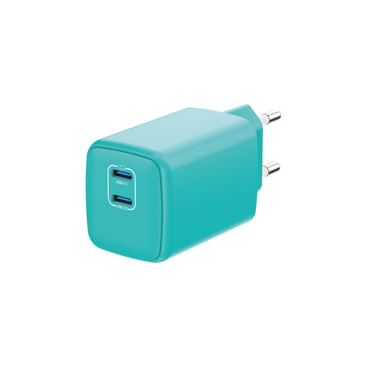 LOSTECH PREMIUM LS-NC13A CARICATORE GaN 45W DOPPIA USB-C CON CAVO USB-C / USB-C 150CM - Aquamarine Blue