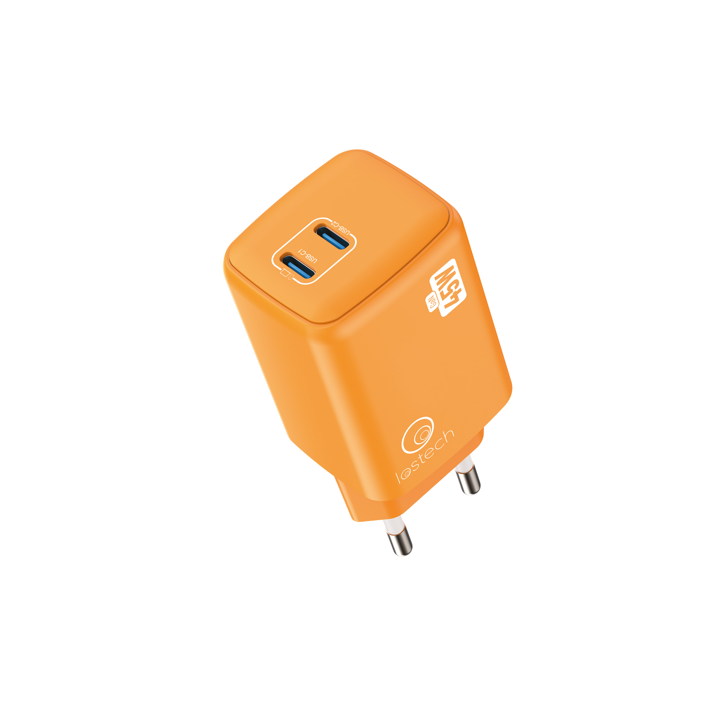 LOSTECH PREMIUM LS-NC13C CARICATORE GaN 45W DOPPIA USB-C CON CAVO USB-C / USB-C 150CM - Cosmic Orange