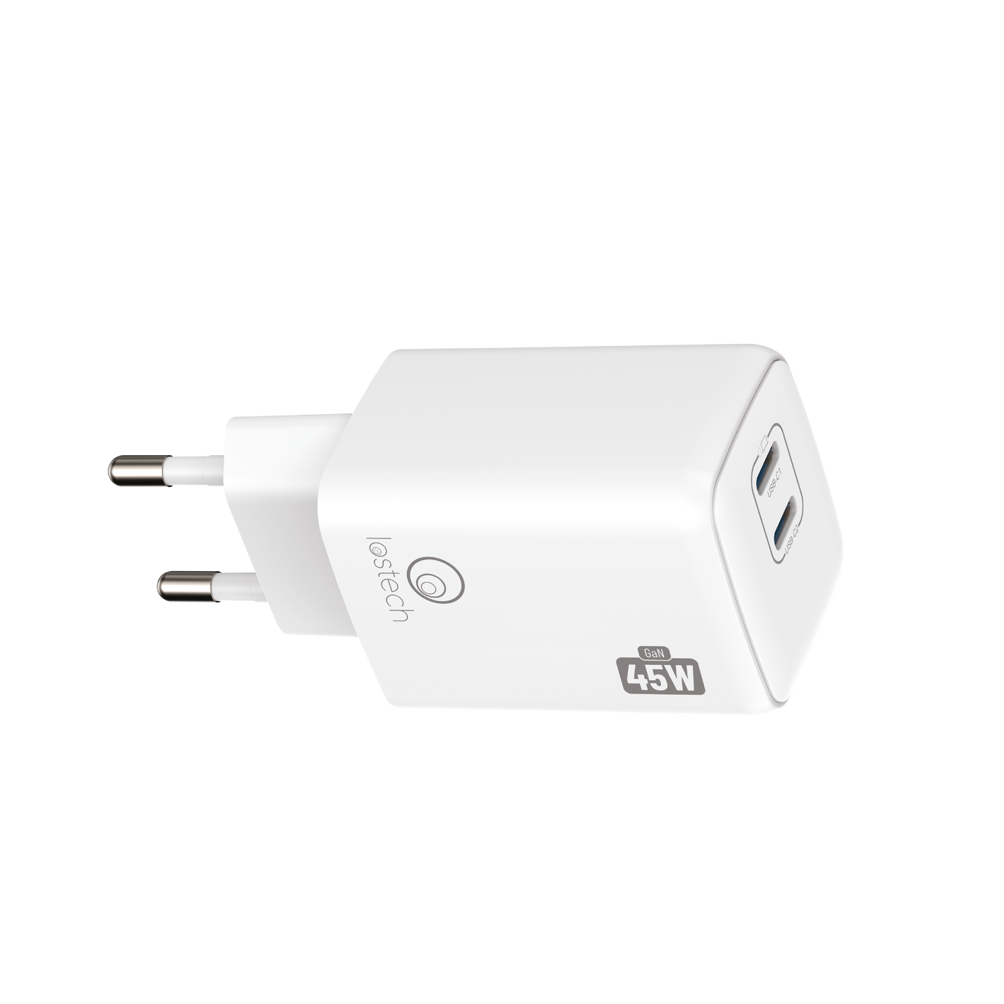 LOSTECH PREMIUM LS-NC13W CARICATORE GaN 45W DOPPIA USB-C CON CAVO USB-C / USB-C 150CM - Pure White